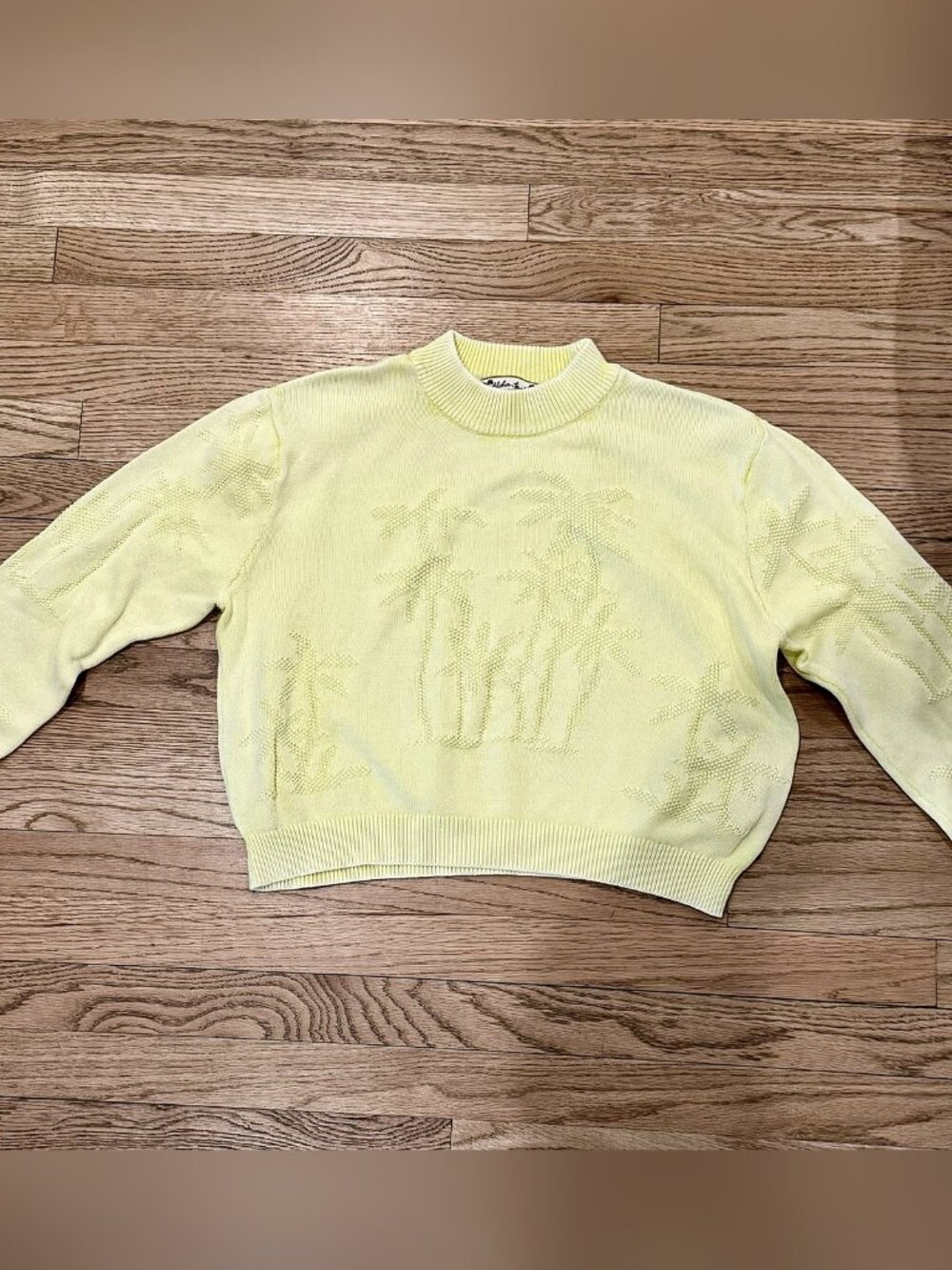 Scotch & Soda Pastel Yellow Palm Tree Knit Mock Neck Sweater M